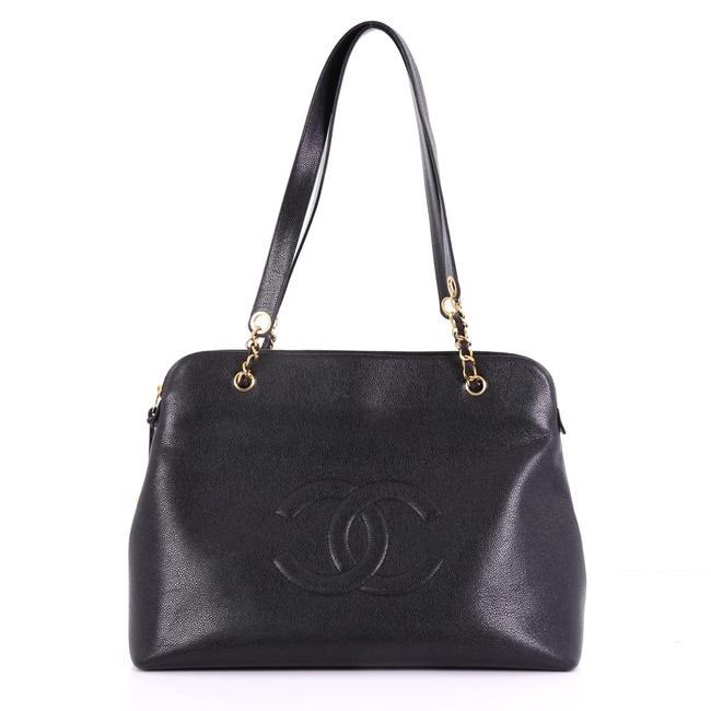 Chanel Vintage Timeless Zip Large Black Caviar Leather Tote