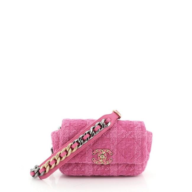 Chanel Waist 19 Quilted Pink Tweed Shoulder Bag