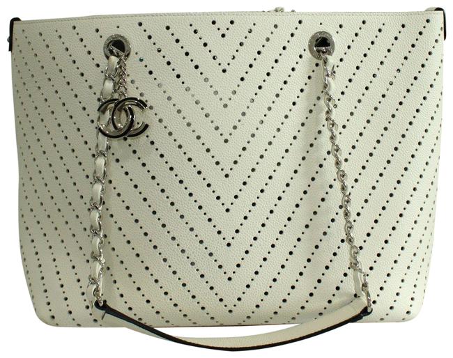 Chanel Weekend White Caviar Leather Tote