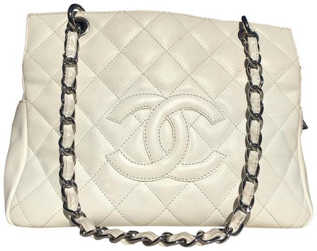 Chanel White Caviar Leather Tote