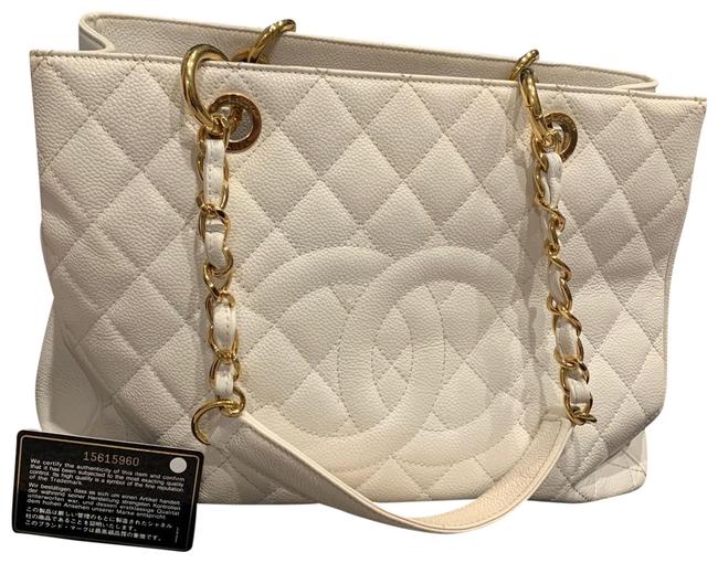 Chanel White Lambskin Leather Tote