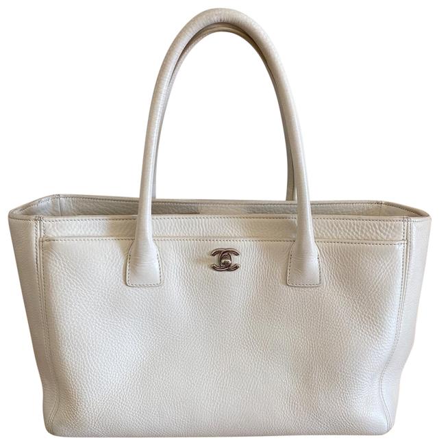 Chanel White with Silver Hardware Caviar Leather Tote