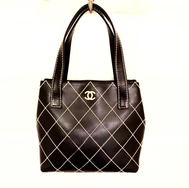 Chanel Wild Stitch Black Leather Tote