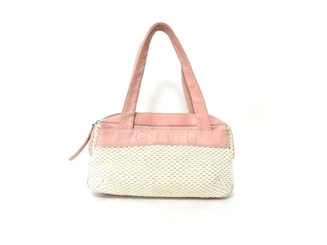 Chanel Woven Two tone Satchel 219321 White X Pink Suede Leather Tote