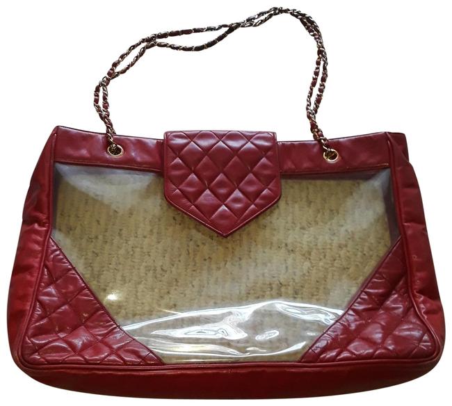 Chanel XL Clear Quilted Red Lambskin Leather Tote