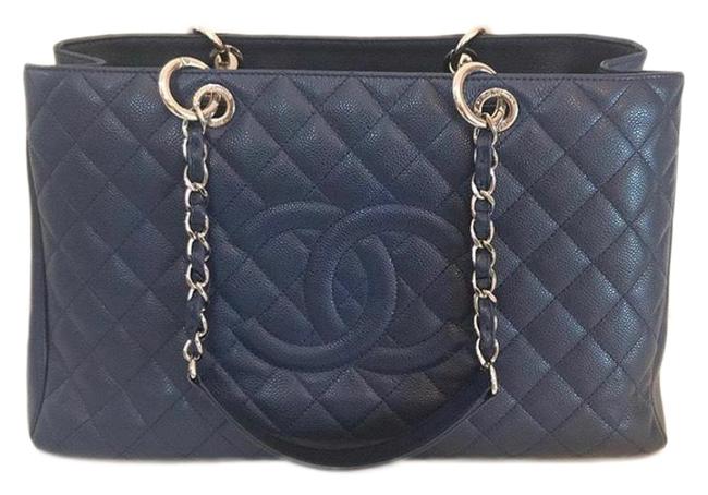 Chanel XL Gst Navy Blue Caviar Leather Tote