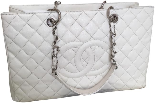 Chanel XL Shopping Grand White Caviar Leather Tote