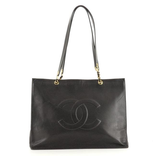 Chanel XL Vintage Cc Chain Caviar Black Leather Tote