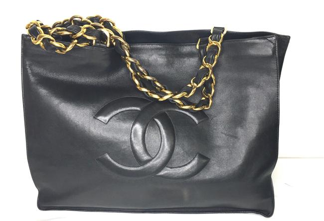 Chanel XL With Gold Chain Black Leather Tote