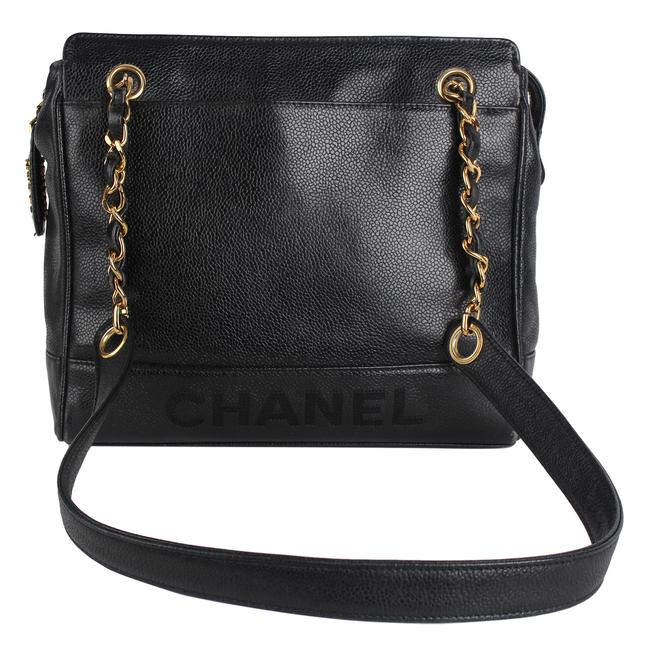 Chanel Zipped Shopping Bag Cavier Cc 7097 Black Leather Tote