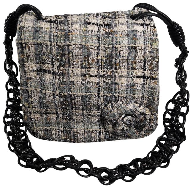 Chanel 20056 Camellia Shoulder Multi color Grey Tweed Messenger Bag