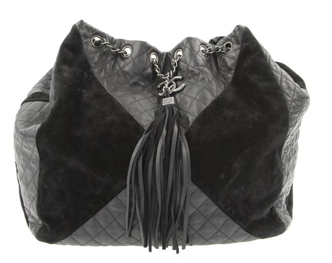 Chanel 2016 Patchwork Black Lambskin Leather Backpack