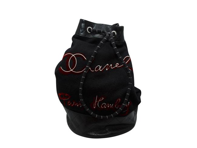 Chanel 2018 Canvas Black Leather Backpack
