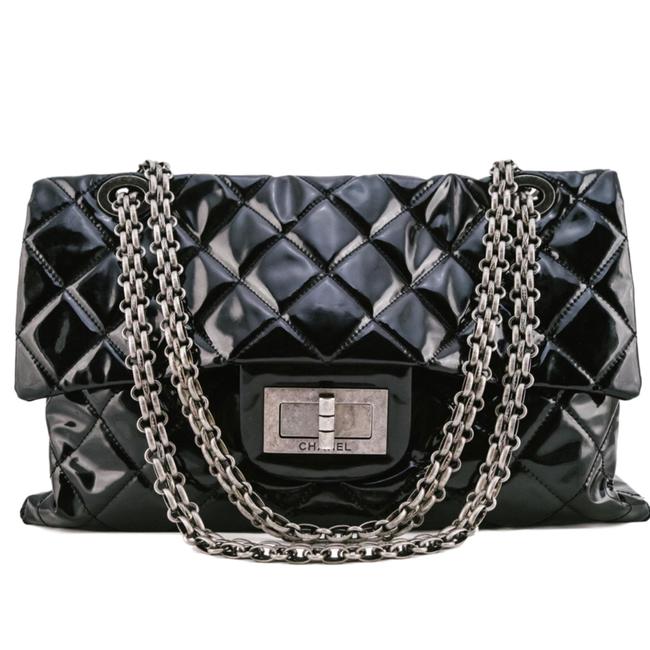 Chanel 255 Reissue Classic Flap Xxl Black Patent Leather WeekendTravel Bag