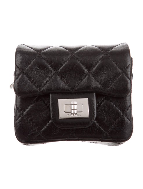 Chanel 255 Reissue Mini Bag Quilted Ankle Wrist Black Xleather Wristlet