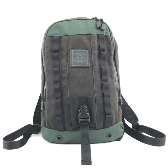 Chanel #29788 Cc Rare Sports Line Black Green Fabric and Rubber Backpack