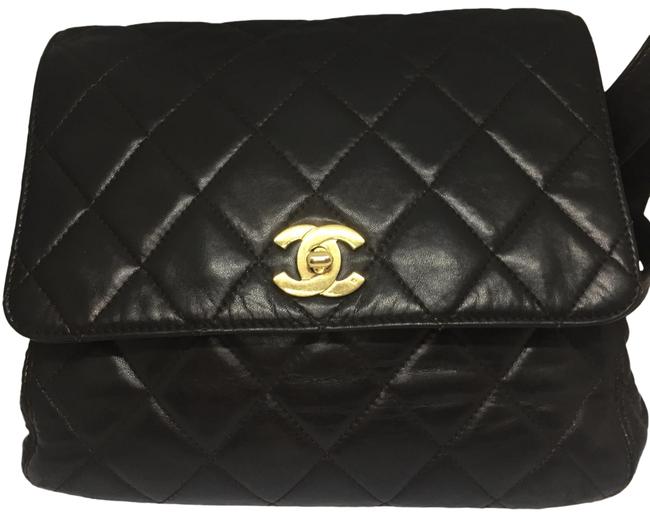Chanel BlackBrown Quilted Vintage Black Brown Lambskin Backpack