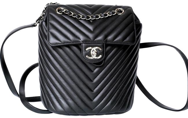 Chanel Calfskin Small Chevron Urban Black Lambskin Leather Backpack