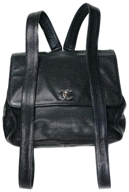 Chanel Caviar Cc Silver Vintage Handbag Black Leather Backpack