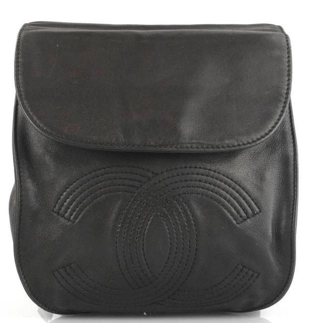 Chanel Cc Black Lambskin Leather Backpack