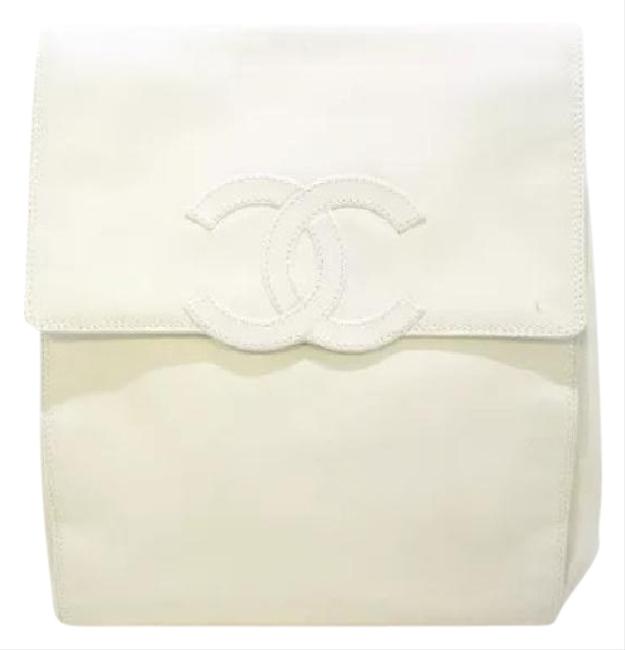 Chanel Cc Logo White Leather Backpack