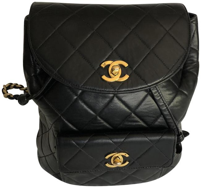 Chanel Cc Quilted Vintage Black Lambskin Leather Backpack