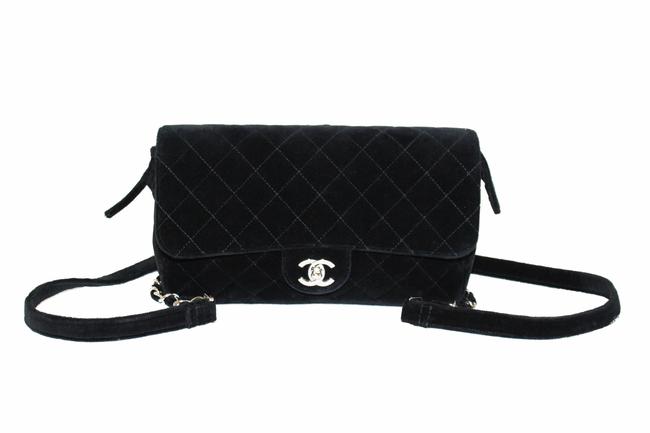Chanel Classic Flap Fabric Black Velvet Backpack