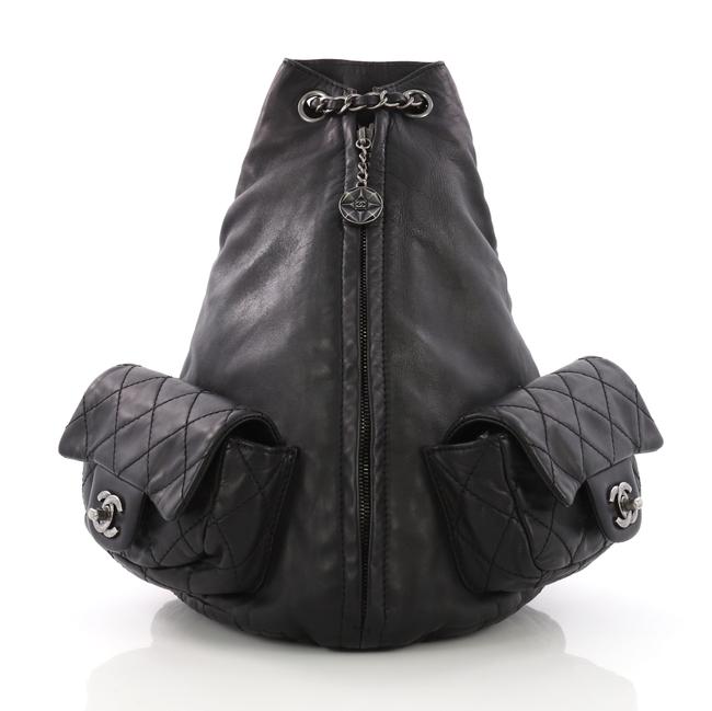 Chanel Is Large Black Calfskin Leather Backpack