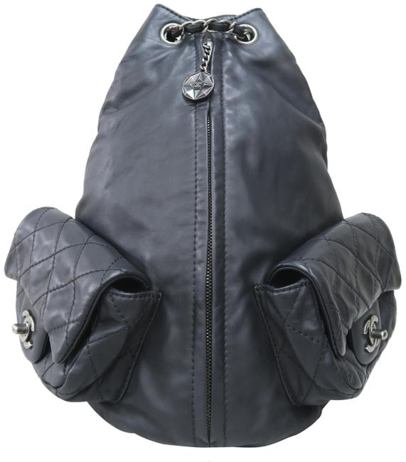 Chanel Large Is Black Lambskin Leather Backpack