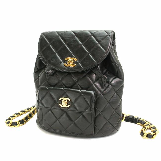 Chanel Quilted Cc Black Leather Vintage France Backpack