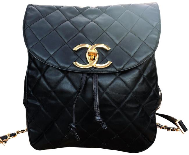 Chanel Quilted Cc Chain Black Leather Backpack