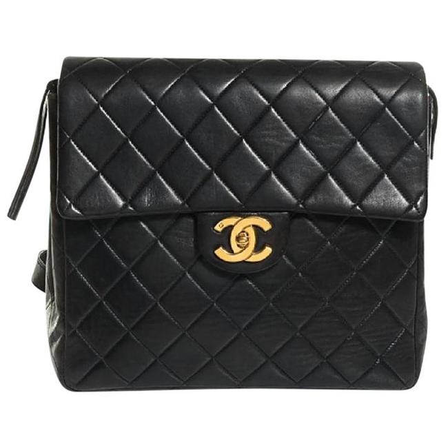 Chanel Rare Vintage Quilted Half Flap Black Lamskin Leather Backpack