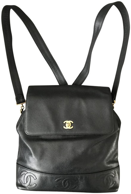 Chanel Vintage Caviar Cc Black Calfskin Leather Backpack