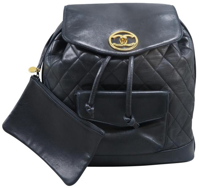 Chanel Vintage Cc Black Calfskin Leather Backpack