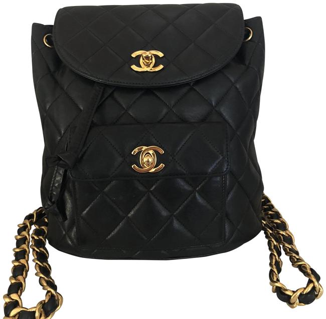 Chanel Vintage Lambskin Gold Hw Black Leather Backpack