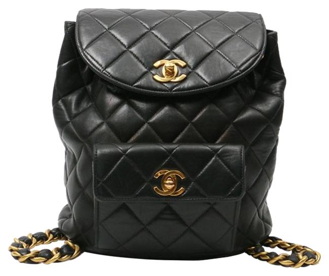 Chanel Vintage Quilted Cc Turn Lock Black Lamskin Leather Backpack