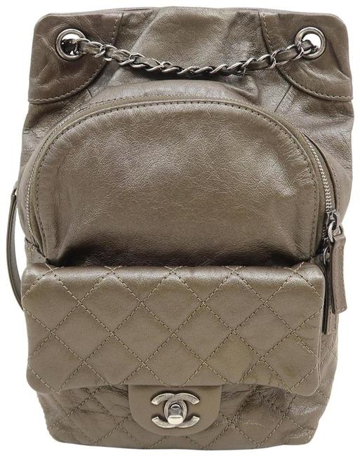 Chanel Bag Drawstring Quilted Darkseagreen Calfskin Backpack