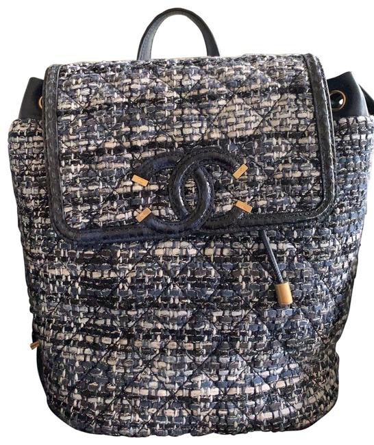Chanel Bag Gold M Blue Tweed Backpack