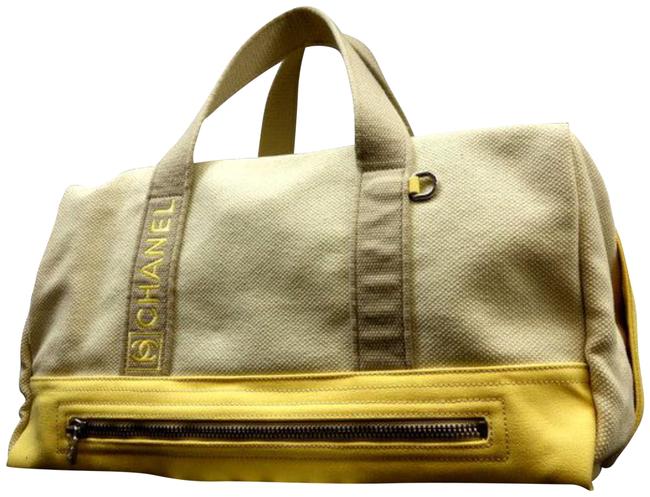 Chanel Duffle Bicolor Boston 225371 Beige X Yellow Canvas WeekendTravel Bag