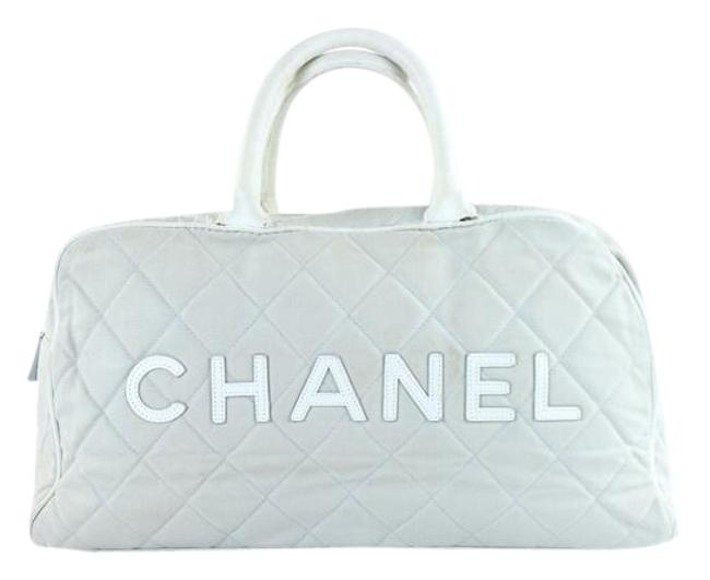 Chanel Bicolor Quilted Boston 222464 Gray X White Canvas WeekendTravel Bag