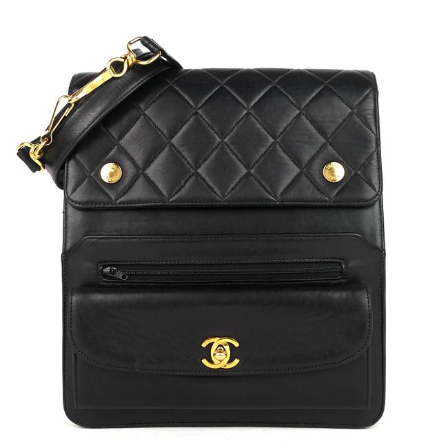 Chanel Black Lambskin Leather Messenger Bag