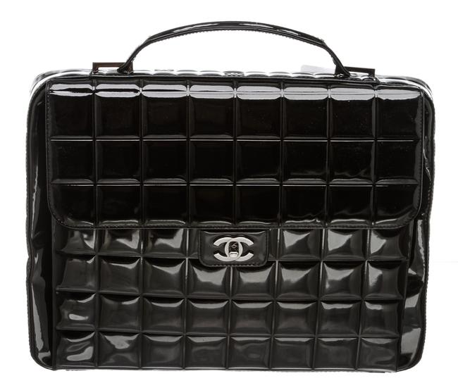 Chanel Black Patent Choco Bar Briefcase Laptop Bag
