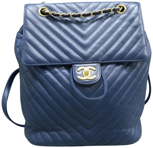 Chanel Blue Calfskin Leather Backpack