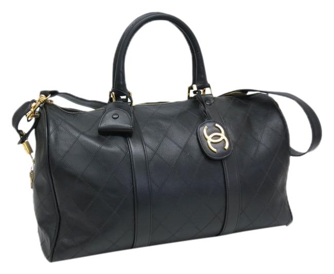 Chanel Boston Black Calf Skin WeekendTravel Bag