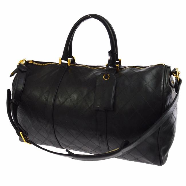 Chanel Boston Quilted Black Lamb Leather WeekendTravel Bag