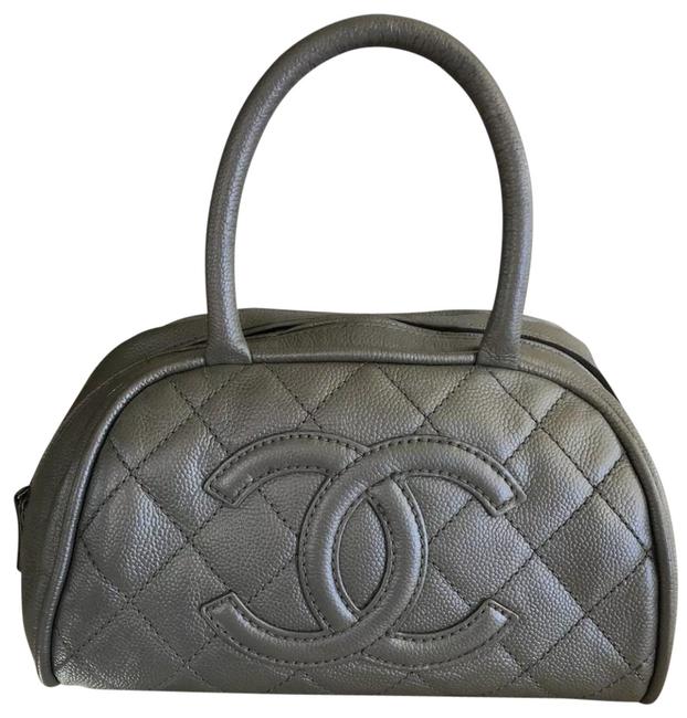 Chanel Bowling Bag Silver Leather Baguette