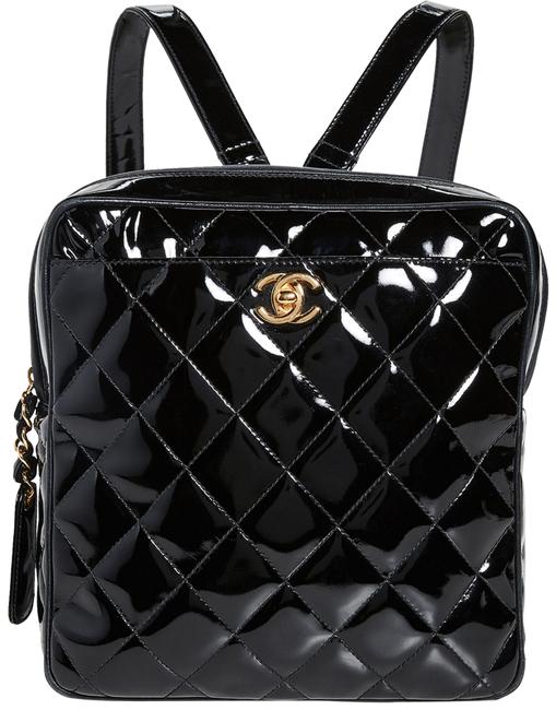 Chanel Box Cc Vintage 90s Black Patent Leather Backpack