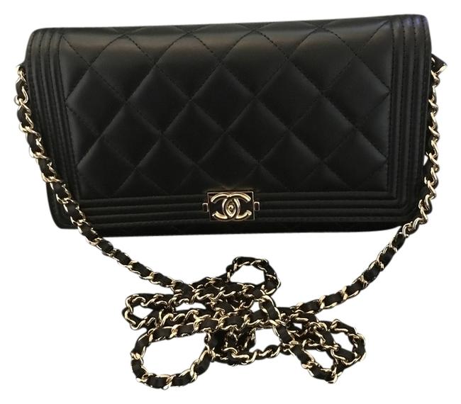 Chanel Boy 2016 Quilted Lambskin Wallet Black Leather Messenger Bag