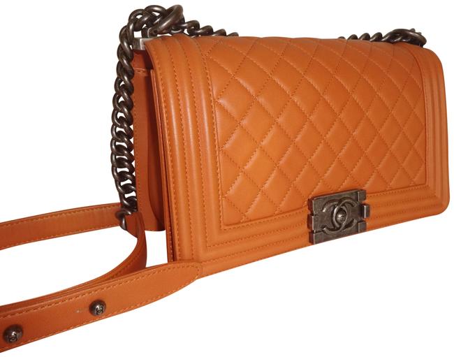 Chanel Boy Medium Quilted Orange Leather Messenger Bag