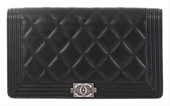 Chanel Boy Yen Wallet Quilted Black Lambskin Leather Wristlet